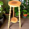 Vintage French Tall Double Plant Stand Wood Round Braced Bobbin Leg Plinth c1960-70's / EVE