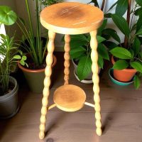 Vintage French Tall Double Plant Stand Wood Round Braced Bobbin Leg Plinth c1960-70's / EVE