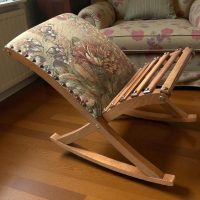 Vintage French Rocking Footstool Stool Wooden Wood Chair Cushioned Fabric Covered Gout Aid Worn c1970's / EVE
