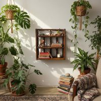 Vintage French Wood Pole Small Side Table Triple Shelf Display Plinth Stand Wooden Tabouret c1960-70's / EVE