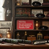 Vintage English Railway Sign Warning to Not Trespass Red with White Lettering 1990-2000's / EVE