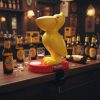 Vintage French Pelforth Beer Promotional Heavy Yellow Pelican Statuette with Table Clamp Beer Bottle Opener circa 1980-90's / EVE