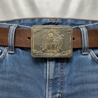 Vintage French Hong Kong Style Brass Belt Buckle Featuring Bruce Lee and a Dragon circa 1970's / EVE