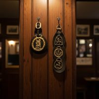 Vintage English Pair of Vintage Black Leather Straps with Decorative Brass Horse Brasses Decor Display c1960's / EVE