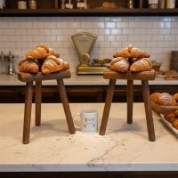 Vintage French Rustic Wooden Set of 2 Small D Shaped Tripod Milking Stools Plantstands Stands Side Tables Tabouret c1960-70's / EVE
