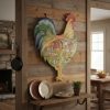 Vintage English Worded Antiques Shop Themed XL Rooster 1000 Piece Puzzle on Wood Board Ready For Display c2000's / EVE