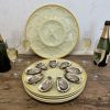 Vintage French Ceramic Oyster Set of 6 and one XL Serving Plate with Scallop Shell Indentations by Moulins Loups Orchies c1950's / EVE