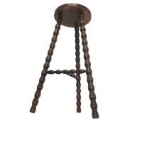 Alternative view of Vintage French Tall Wooden Tripod Stool with Turned Bobbin Legs and Round Top Stand Plinth Table Tripod Tabouret T Brace c1960's / EVE