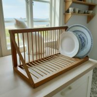 Vintage French Wooden Pine Plate Rack Countertop Stand Minimalist Design Display c1980s / EVE