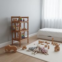 Vintage Thai Three Tier Rattan Shelf Unit with Wooden Shelves circa 1970-80's / EVE