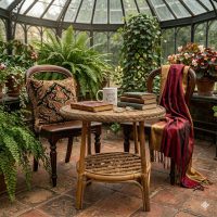 Vintage Thai Round Woven Rattan Side Table with a Lower Shelf c1970's / EVE