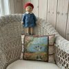 Vintage French Small Repurposed 1964 Calendar Tea Towel Cushion Fishing Hunting Dog with a Rabbit and a Scenic Waterfowl Pillow c1964 / EVE