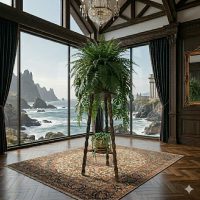 Vintage French Tall Wooden Tripod Stool with Turned Bobbin Legs with Middle Shelf and Round Top Stand Plinth Table Tripod c1960's / EVE