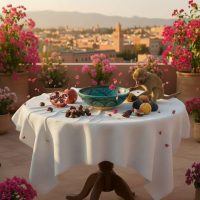 Vintage Moroccan Hand Painted Moroccan Safi Earthenware Decorative Bowl with Floral Motif Fruit Serving Storage Pot c1960's / EVE