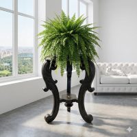 Antique French Renaissance Revival Gueridon Table with Carved Cabriole Legs Black Side Table Plant Stand Historical WOODWORM c1920's / EVE