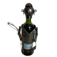 Vintage French Decorative Fisherman Fishing Metal Drinks Bottle Wine Holder Display Bar Cafe circa 2000 / EVE