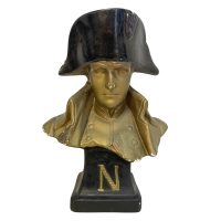 Alternative view of Antique French Chalkware Bust of Napoleon Bonaparte Gold and Black Painted on a Plinth c1910s / EVE