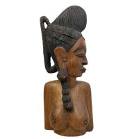 Alternative view of Vintage African MCM Hand Carved Wooden Bust of an African Woman with Intricate Headdress c1960s / EVE