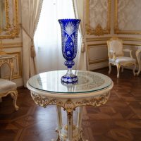 Vintage Bohemian Central European Large Cobalt Cut to Clear Crystal Pedestal Vase c1960s / EVE