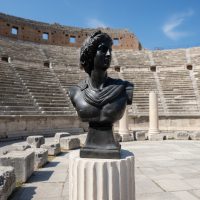 Vintage Italian Patinated Composite Bust Sculpture of the Apollo Belvedere Black Painted on a Plinth c1970s / EVE