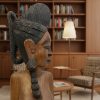 Vintage African MCM Hand Carved Wooden Bust of an African Woman with Intricate Headdress c1960s / EVE