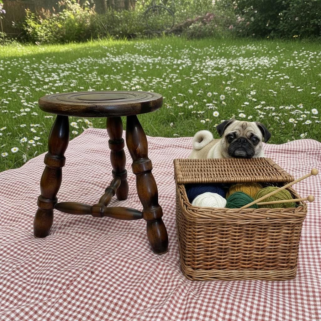 Vintage Stand French Stool Tripod Leg Bullseye Seat Wooden Small Table Plant Stand Plinth Tabouret c1960-70’s / EVE Vintage Stand French Stool Tripod Leg Bullseye Seat Wooden Small Table Plant Stand Plinth Tabouret c1960-70's / EVE