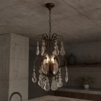 Vintage French Three Light Metal and Crystal Chandelier with Scrolling Arms c1950's / EVE