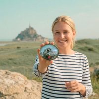 Vintage French Framed Souvenir of Mont Saint Michel with Dried Flower under Glass circa 1960's / EVE