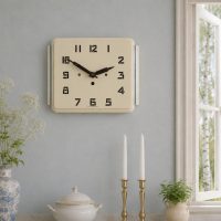 Vintage French Art Deco Ceramic Clock with Stylized Numerals and Blue Accents 1930's / EVE