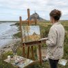 Vintage French Impressionistic Oil Painting of Mont Saint Michel Classical Scene Canvas Wall Decor signed by M Marie circa 1990's / EVE