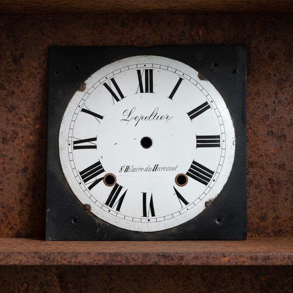 Antique French Enamel Clock Face with Roman Numerals Clock Timepiece For Spares Repairs by Lepeltier S’ Hilaire du Harcouet 1900’s / EVE Antique French Enamel Clock Face with Roman Numerals Clock Timepiece For Spares Repairs by Lepeltier S' Hilaire du Harcouet 1900's / EVE
