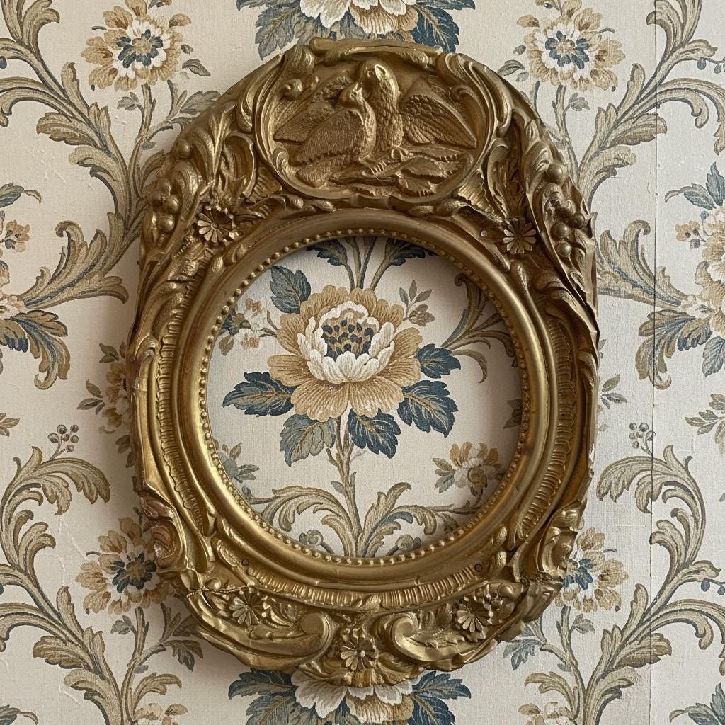 Antique French Ornate Gilded Metal Oval Clock Pediment with Birds and Floral Motifs Damaged 1900’s / EVE Antique French Ornate Gilded Metal Oval Clock Pediment with Birds and Floral Motifs Damaged 1900's / EVE