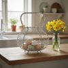 Vintage French Wire Egg Gathering Basket with Distressed White Paint Collecting Basket Storage Display Rustic Traditional circa 1960's / EVE
