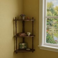 Vintage French Three Tiered Wooden Corner Shelf with Turned Spindles c1960's / EVE