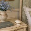 Vintage French Oval Bisque Porcelain White Trinket Box with Classical Relief and Worn Metal Trim c1950 - 60's / EVE