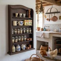 Vintage French Dark Stained Wooden Multi Shelf Kitchen Knick Knack Book Display Case circa 1950's / EVE
