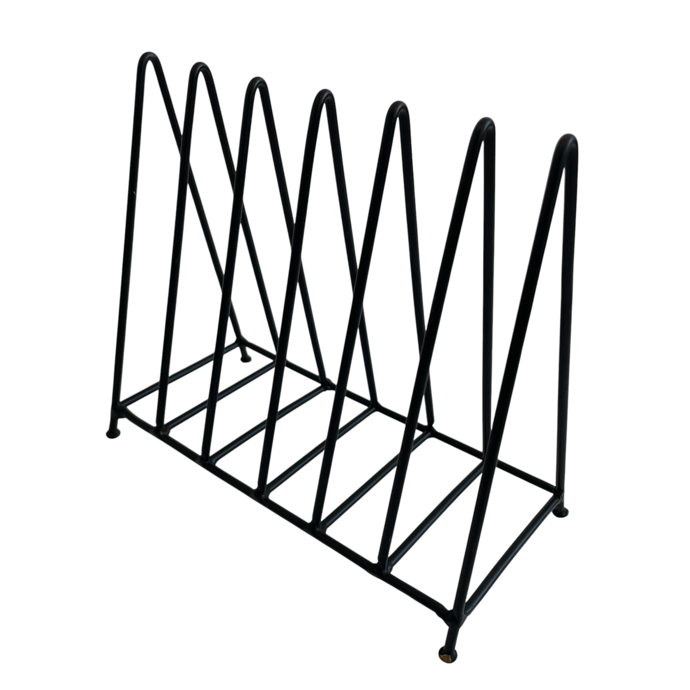 Vintage French Black Painted Metal Triangular Letter or Small Record Storage Rack c1960’s / EVE Vintage French Black Painted Metal Triangular Letter or Small Record Storage Rack c1960's / EVE
