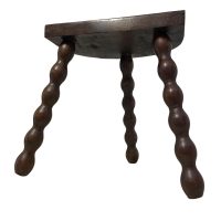 Vintage French Tripod Stool Chair Seat Varnished Wood Milking D Shaped Seat Bobbin Leg Rest Stand Plinth Tabouret Farmhouse c1950-60's / EVE
