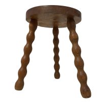 Vintage French Wooden Tripod Stool with Turned Bobbin Legs and Round Top Stand Plinth Table Tripod Tabouret Warped Top c1960's / EVE