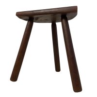 Vintage French Tripod Stool Chair Seat Varnished Wood Milking D Shaped Seat Rest Stand Plinth Tabouret Farmhouse c1960-70's / EVE