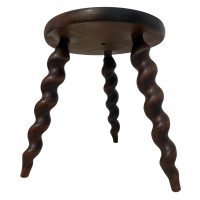 Vintage French Wooden Tripod Stool with Spiral Twist Legs and Round Top Stand Plinth Table Tripod Tabouret Wonky Top c1960's / EVE