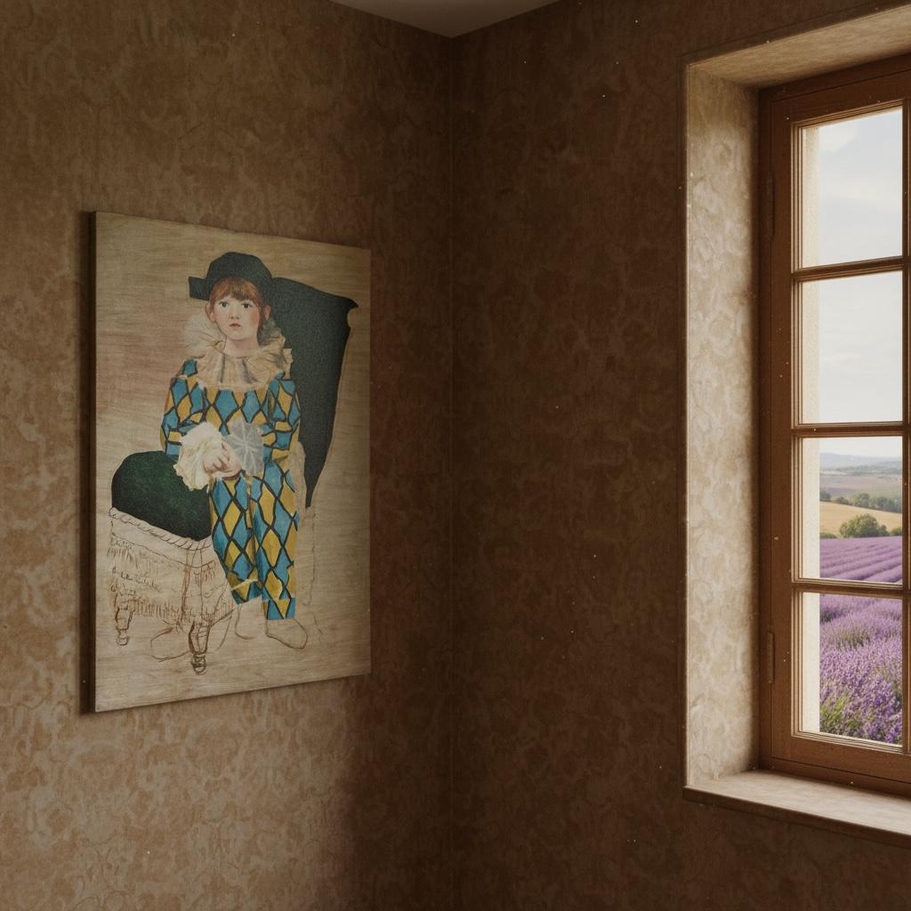 Vintage French mounted Print on Canvas of Pablo Picassos Paul en Arlequin Reproduction Wall Decor c1950’s / EVE Vintage French mounted Print on Canvas of Pablo Picassos Paul en Arlequin Reproduction Wall Decor c1950's / EVE
