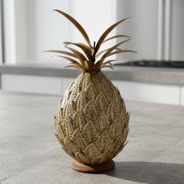 Vintage French Decorative Metal Pineapple Sculpture with Filigree Detailing on a Spray-Painted Metal Base c1990’s / EVE Vintage French Decorative Metal Pineapple Sculpture with Filigree Detailing on a Spray-Painted Metal Base c1990's / EVE