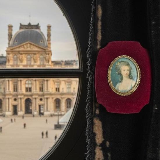 Vintage French Fabric Print in Brass Frame on a Red Velvet Mount of a Miniature Portrait of a Lady Portrait Reproduction c1950’s / EVE Vintage French Fabric Print in Brass Frame on a Red Velvet Mount of a Miniature Portrait of a Lady Portrait Reproduction c1950's / EVE
