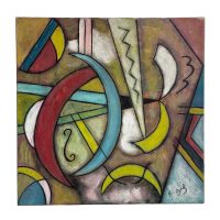 Vintage French Abstract Oil Painting with Geometric and Curved Forms signed R Jay circa 1980's / EVE