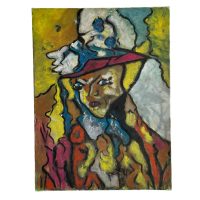 Vintage French Abstract Portrait Painting of a Figure Wearing a Hat circa 1980's / EVE