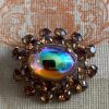 Vintage French Vintage Coro Iridescent Cabochon and Rhinestone Brooch Jewellery 1940s / EVE