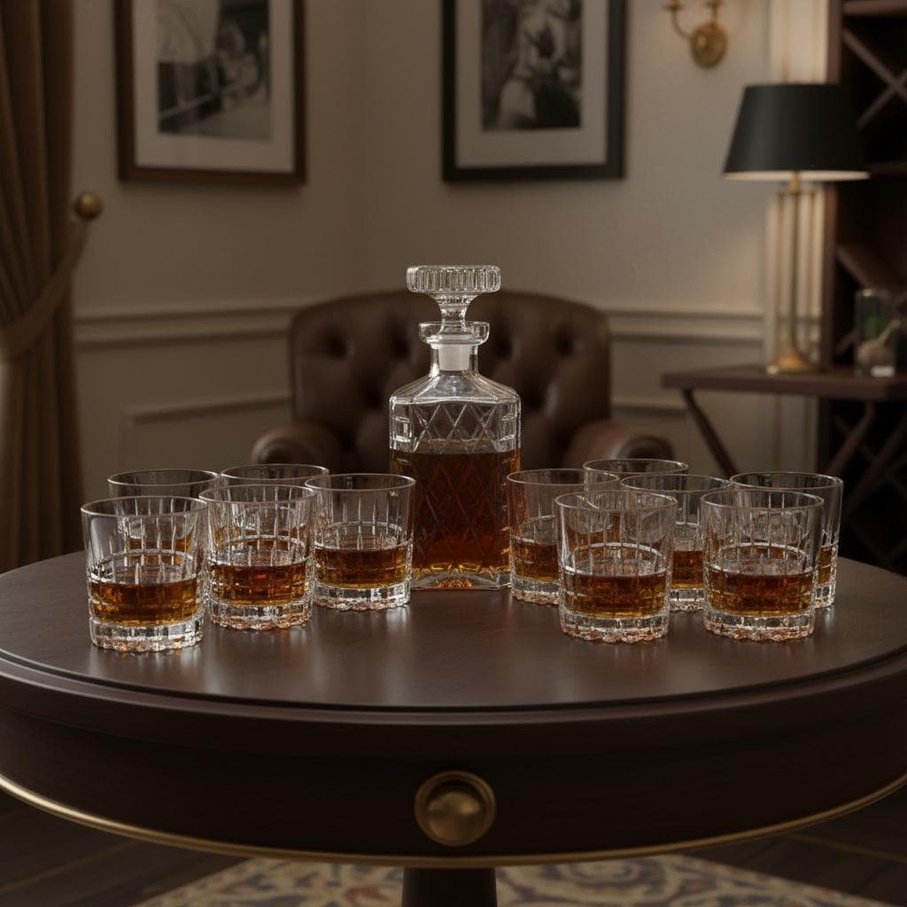 Vintage French Cut Crystal Decanter and Ten Tumblers with Diamond Pattern c1970-80’s / EVE Vintage French Cut Crystal Decanter and Ten Tumblers with Diamond Pattern c1970-80's / EVE