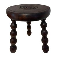 Vintage French Breton Wooden Tripod Stool with Turned Bobbin Legs and Round Top Stand Plinth Table Tripod Tabouret c1960's / EVE
