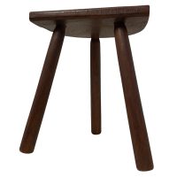 Vintage French Tripod Stool Chair Seat Varnished Wood Milking D Shaped Seat Rest Stand Plinth Tabouret Farmhouse c1960-70's / EVE